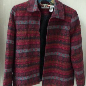 ALFRED DUNNER JACKET MOULIN ROUGE /RED/GRAY/BLACK W/ BLACK BEADS / SIZE 10
